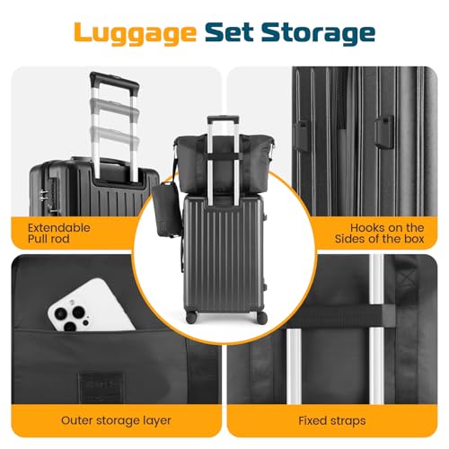 Hoteel Luggage Sets 3 Piece, 4-Yr Warranty, PC+ABS Suitcases with Wheels and Side Hook, Hardshell 20 inch Luggage with Duffel Bag Travel Bag, Black(20/DB/TB)