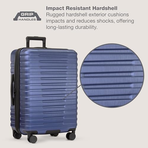 U.S. Traveler Boren Expandable Hardside Rugged Travel Luggage with 8 Spinner Wheels, Navy, Checked-Large 30-Inch