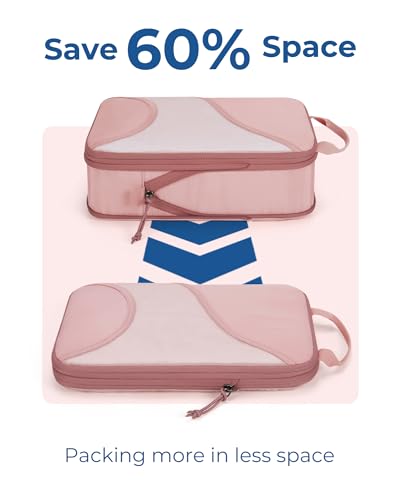 BAGSMART Compression Packing Cubes - 6 Set Travel Packing Cubes for Suitcases, Compression Suitcase Organizers with Shoe Bag Baby Pink