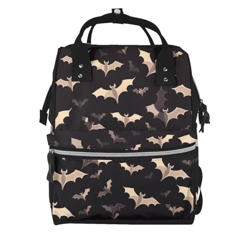 QSMJKLD Halloween Flying Bats Diaper Bag with Changing Pad, Pacifier Holder - Multifunction Travel Nappy Bags Large Capacity Laptop Backpack Waterproof Mommy Bag Casual Daypack for Mom