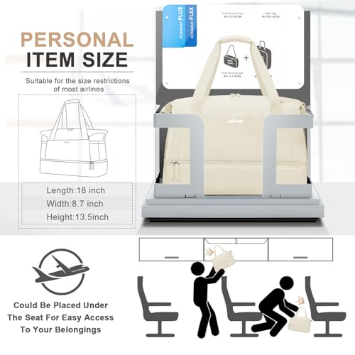 ETRONIK Gym Bag for Women, Personal Item Travel Bag with Shoes Compartment, Weekender Overnight Duffel Bag with Wet Pocket, Carry On Bag for Women, Travel, Gym, Weekend (Beige)