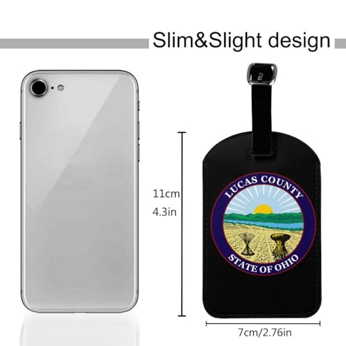 Seal of Lucas County Ohio Luggage Tags for Suitcases PU Leahter Luggage Tag with Privacy Cover ID Tags Men Women Cute Travel Bag Luggage Accessories