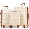 Merax 3 Piece ABS Hardshell Luggage Sets Spinner Wheel Suitcase TSA Lock Suit Case, Brown/White, 20/24/28 Inch