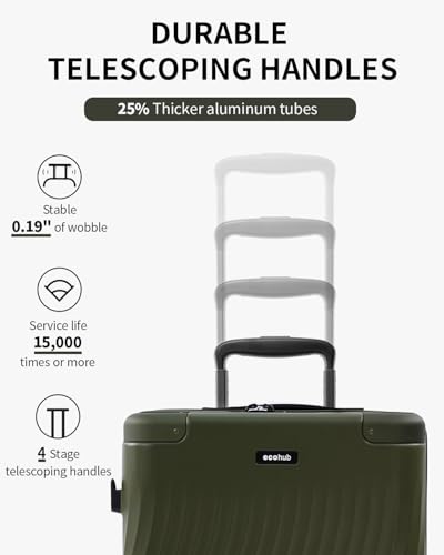 ECOHUB Hardside Expandable Carry On Luggage, 20" Rolling Luggage 22x14x9 Airline Approved with Spinner Wheels & TSA Lock, Lightweight Small Hardshell Travel Suitcase Valises, 20inch Carry-on Green