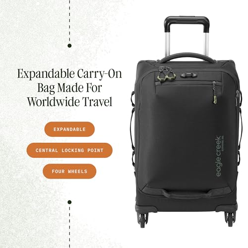 Eagle Creek Expanse 4-Wheel 22" Carry-On Luggage - Rolling Four-Wheel Carry-On Luggage for Easy Travel - Lockable Zippers - Expandable Main Compartment - Telescoping Handles - Midnight Black