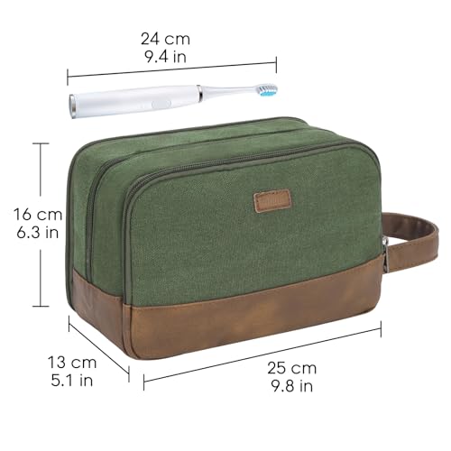 WANDF Travel Toiletry Bag for Men Large Toiletries Shaving Bag Water Resistant Hanging Dopp Kit Travel Accessories Bag for Women Men (Green)