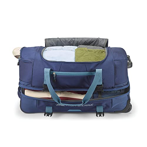 High Sierra 34” Wheeled Rolling Duffle Bag, Lightweight and Durable Weekender Travel Duffle Bag with Recessed Telescoping Pull Handle - Graphite Blue