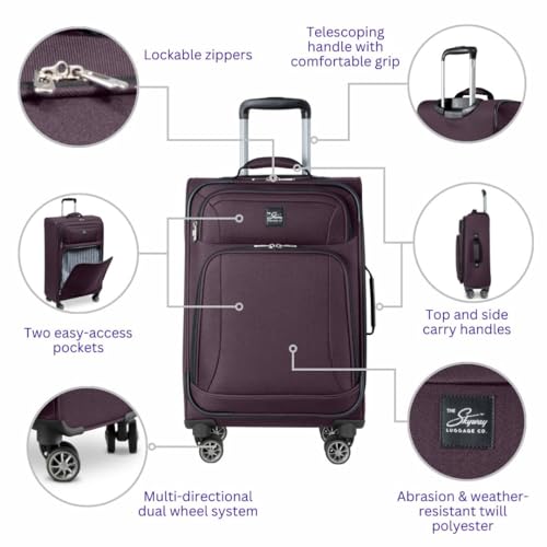 Skyway Epic Softside Large Checked Luggage - Lightweight Suitcase with Wheels | TSA Approved Travel Bag | Spinner Suitcase | Large Luggage Set with Telescoping Handle, 28 inch, Plum
