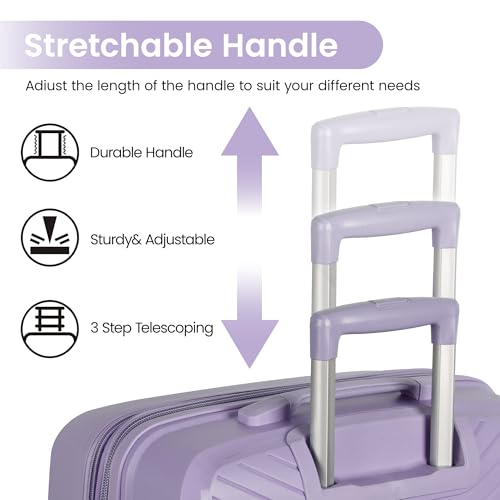 New York XPress 3 Piece Luggage Set w/TSA LOCK,PC Hardside Suitcase Set w/Double Spinner Wheels,Expandable 20%,Luggage Sets,Lightweight Rolling Suitcase for Men/Women（Lavender,20in/25in/29in）