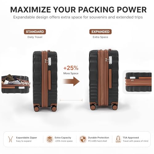 Rosamo 5 Piece Luggage Set Expandable Hardside, 20/24/28in Suitcases with Matching Travel Bags, 22x14x9 Airline Approved Carry On, TSA Lock, Spinner Wheels, ABS+PC