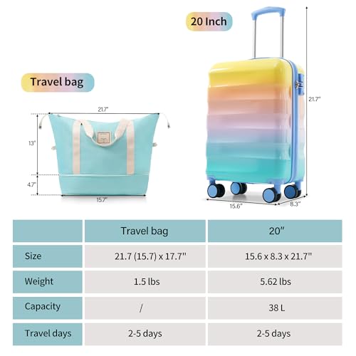 Merax 20 Inch Carry-on Luggage Set – Hardshell PC+ABS Multicolor Color Suitcase with Spinner Wheels and Cup Holder, TSA Lock, Airline Approved, Orange and Blue, 2-Piece Set