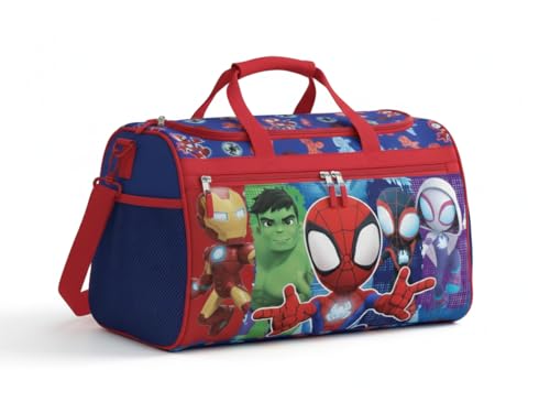 Marvel Spidey and Friends Kids Duffle Bag 16.5" – Travel & Sports Bag with Zipper Pocket, Mesh Sides & Strap