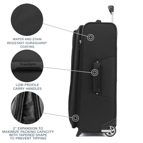 Travelpro Maxlite 5 Softside Expandable Upright 2 Wheel Checked Medium Luggage, Lightweight, 26-Inch — Black