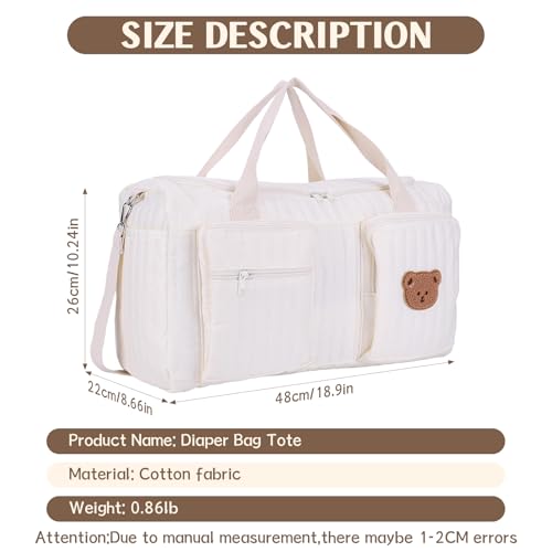 ALINUOYQ Quilted Diaper Bag Tote Cute Large Baby Bag for Mom, Hospital Bags for Labor Delivery, Weekender & Overnight Travel Duffel Bags for Women, Pañaleras para Bebe