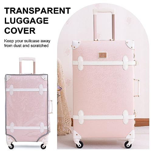 urecity Vintage Luggage Sets of 3 Piece - Hardside Lightweight Spinner Suitcases - Retro Travel Set includes Under Seat Train Case, 26"+20"+12" (Elegant Pink)