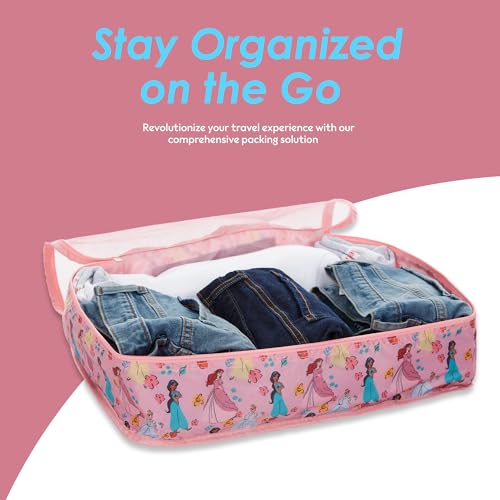 Disney Princess Cinderella Packing Cubes - Winnie the Pooh, Minnie Mickey Stitch 5 Piece Packing Cubes Compression - Travel Essential Accessories - Luggage Suitcase Organizer Set - For Kids, Adults