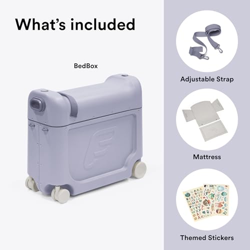 Stokke JetKids BedBox, Arctic Blue - Ride-On Suitcase for Kids 2-7 Years Old (up to 77 lbs) - Transforms Into Bed - Includes Mattress, Decorative Stickers & Adjustable Carrying Strap