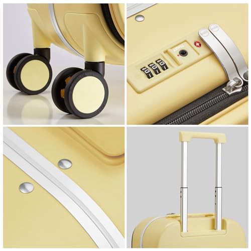 mixi Carry On Luggage, 20'' Suitcase with Front Pocket, Travel Rolling Luggage Aluminum Frame PC Hardside with Spinner Wheels & TSA Lock and Cover - Lark Yellow