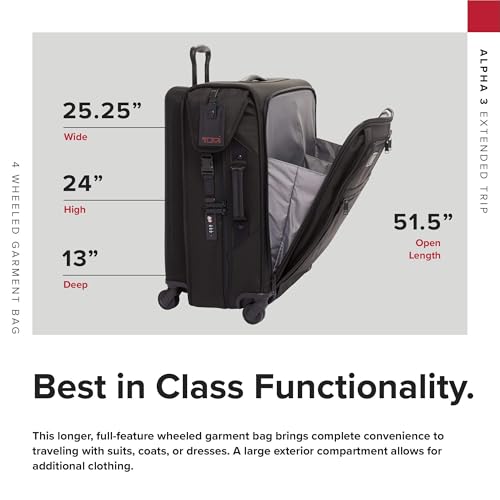 TUMI - Alpha Extended Trip 4 Wheeled Garment Bag - 4-Wheeled Clothing Bag for Hanging Suits, Dresses & Coats - With TSA Lock - Black