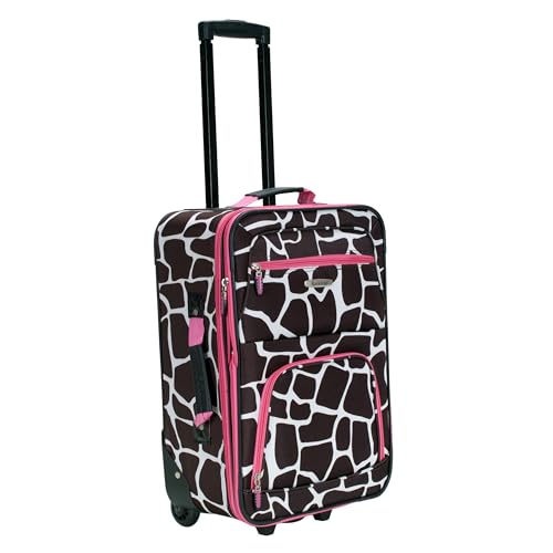 Rockland Fashion Softside 2 Piece Luggage Set, Expandable, (14" Tote/19" Upright), Pink Giraffe