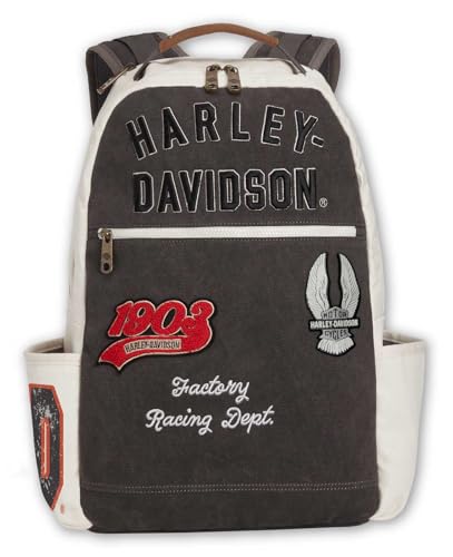 Harley-Davidson Multiple Patches & Logos Vintage Backpack, Durable Canvas