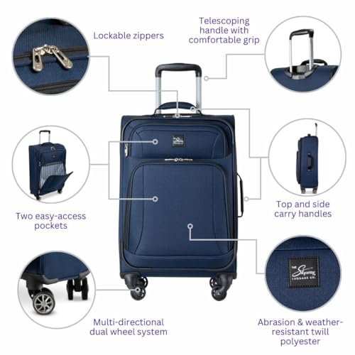 Skyway Epic Softside Carry-On Luggage - Lightweight Suitcase with Wheels for Travel | TSA Approved Carry-On Bag | Spinner Suitcase | Carry-On Luggage with Telescoping Handle, 20 inch, Surf Blue