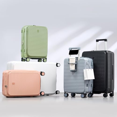 HanTrip 20 Inch Carry on Luggage 22x14x9 Airline Approved Hard Shell Suitcases with Wheels, Top Opening Expandable Carry on Luggage with Cup Holder Small Rolling Suitcase with Lock, Bamboo Green