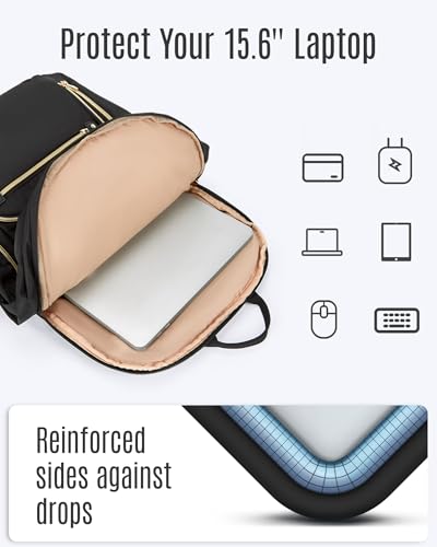 LIGHT FLIGHT Women's Laptop Backpack Fit for 15.6 Inch for Travel Work Business College, Large Capacity Stylish Bookbag with USB Port and Water-Resistant for Daily Use,Black