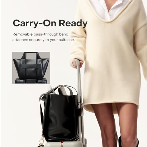 July Juliette Soft Large Tote - Tote Bag for Women with Laptop Sleeve, Detachable Crossbody Strap, Pass-Through Band, Drink Bottle Holder, Modern Tote Bag for Work, Travel, 22L - Black