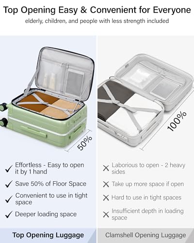 Hanke 24 Inch Checked Luggage PC Hard Shell luggage Top Opening Aluminum Frame Travel Luggage Suitcases with Wheels for Woman Men.(Bamboo Green)