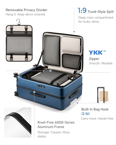 LUGGEX Top Opening Checked Luggage 26 Inch, FLA Aluminum Frame Trunk Style Luggage, Polycarbonate Hard Shell Suitcase (FX-Enhance, Blue, 80L)