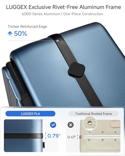 LUGGEX Carry On Luggage Top Opening, FLA Aluminum Frame Trunk Style Luggage, Polycarbonate Hard Shell Suitcase (FX-Enhance, Charcoal Metallic, 20 Inch, 38L)