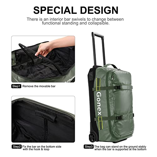 Gonex Rolling Duffle Bag with Wheels, 70L Water Repellent Wheeled Travel Duffel Luggage with Rollers 25 inch, Olive Green