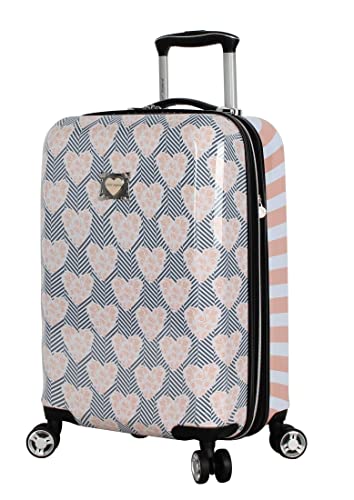 Betsey Johnson Designer 20 Inch Carry On - Expandable (ABS + PC) Hardside Luggage - Lightweight Durable Suitcase With 8-Rolling Spinner Wheels for Women (Chevron Hearts)