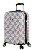 Betsey Johnson Designer 20 Inch Carry On - Expandable (ABS + PC) Hardside Luggage - Lightweight Durable Suitcase With 8-Rolling Spinner Wheels for Women (Chevron Hearts)