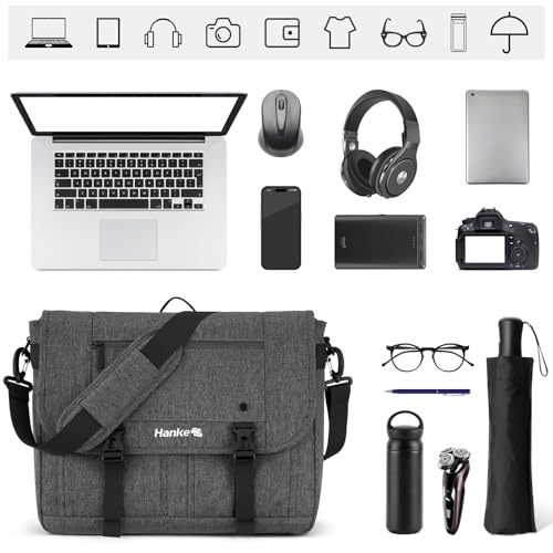 Hanke Durable Messenger Bag for Men with 15.6 Laptop Case, Business Cross Body Bag Briefcase for Women,School or Work Tote Bag Large Messanger Bag.（Dark Grey）