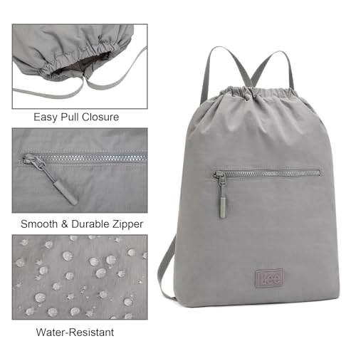 Lee Drawstring Backpack Bag Lightweight Small Gym Swim Beach Bag Water Resistant Sports Sackpack for Men Women, LEE48-002GY