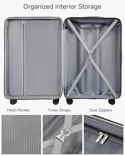 Luggage Sets 5 Piece, H1F Hardside Suitcase With Wheels - Spinner Wheels, TSA Lock, Includes Tote Bag（FX-Lite,Black,5 Piece Sets）