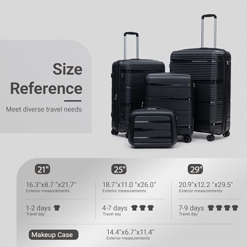 Rosamo 4 Piece PP Hardside Expandable Luggage Set - Lightweight 29/25/21/16 Inch Spinner Suitcase with TSA Lock & Telescoping Handle, Durable Travel Luggage