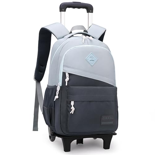 Mfikaryi Rolling Backpack, Wheeled Backpack for Boys & Kids, 20L Capacity, Grey, Adjustable, Water Resistant