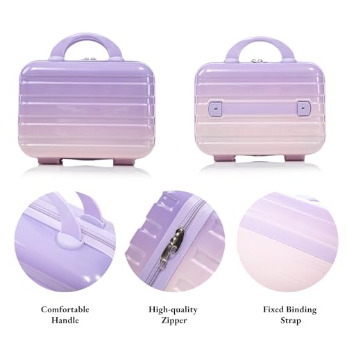 Luccalily Gradient Purple-Pink Luggage Set 14" & 20" - 2 Piece PC Spinner Wheel Suitcases with Combination Lock, Lightweight Carry On for Business & Vacation