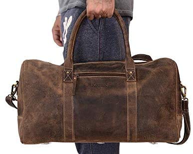 KomalC 24 Inch Leather Duffle Bags for Men and Women Travel Overnight Weekend Bag Sports Gym Duffel for Men