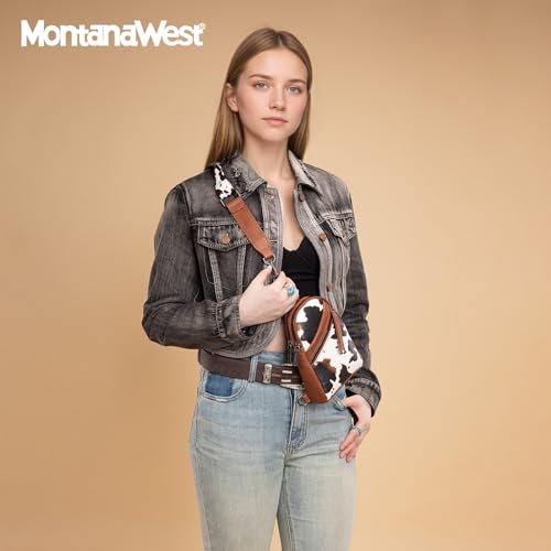 Montana West Western Cow Print Crossbody Sling Bags for Women Small Cross Body Fanny Pack Purse Brown MWC-3353BR