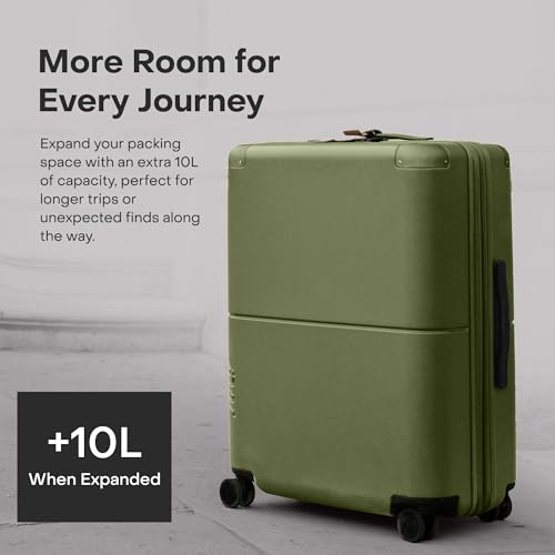 July Checked Expandable - 24.5" Airline Approved Check In Luggage with Wheels, Spinner Suitcase for Men & Women - TSA Lock Rolling Suitcase, Spinner Wheels, Expansion Zip, Y-Strap - Moss