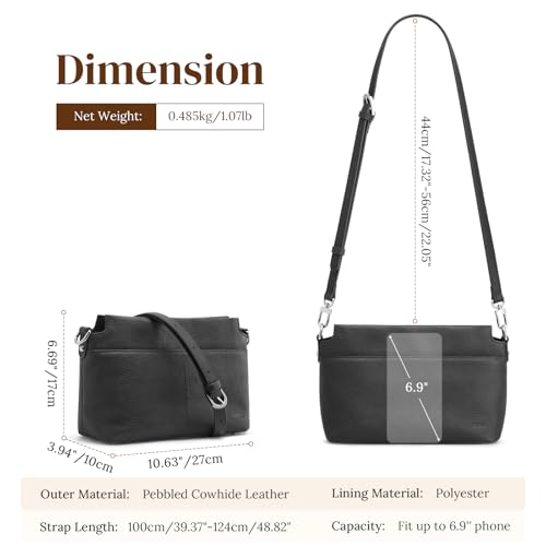 S-ZONE Crossbody Bags for Women Genuine Leather Purses Small Shoulder Bag Designer with Adjustable Strap