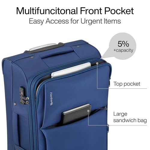 Hanke Softside Expandable 20 Inch Carry On Luggage with Wheels Airline Approved, TSA Luggage Lightweight Rolling Suitcases for Travel Carry On Bag(Blue)
