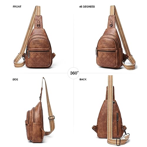 LATMAP Sling Bag For Women Fanny Pack Faux Leather Small Casual Day-pack Backpack Crossbody Chest Bags Purse Waterproof Anti Theft,Brown