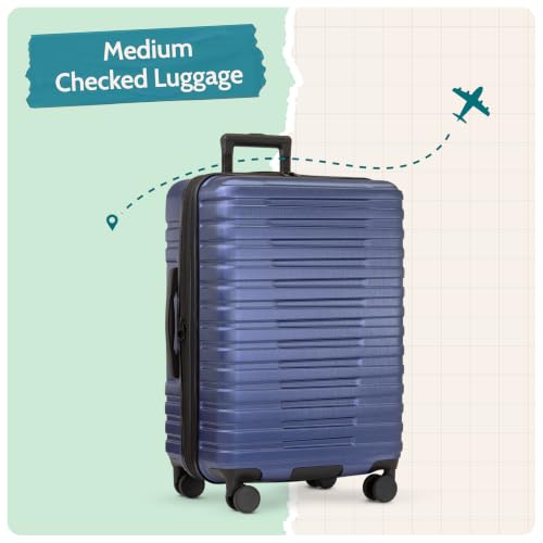 U.S. Traveler Boren Expandable Hardside Rugged Travel Luggage with 8 Spinner Wheels, Navy, Checked-Medium 26-Inch
