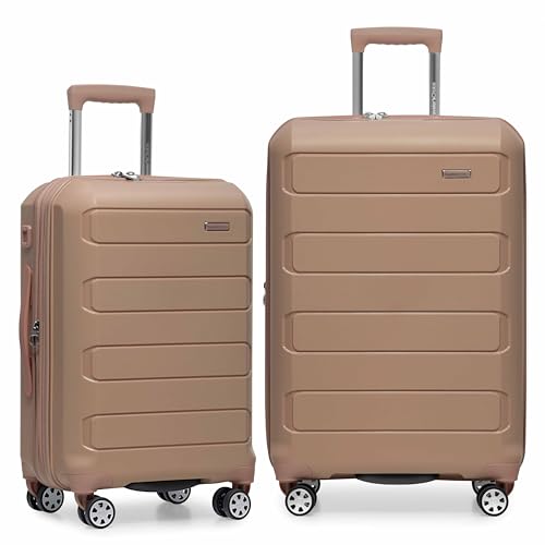 Traveler's Choice Pagosa Hardshell Expandable Luggage with Spinner Wheels, Latte Beige, 2-Piece Set (22/27)