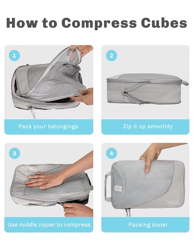 Hynes Eagle 42L Rolling Backpack Wheeled Backpack Flight Approved Travel Backpack Carry on Luggage Dark Grey with Compression Packing Cubes Set 4PCS Light Grey